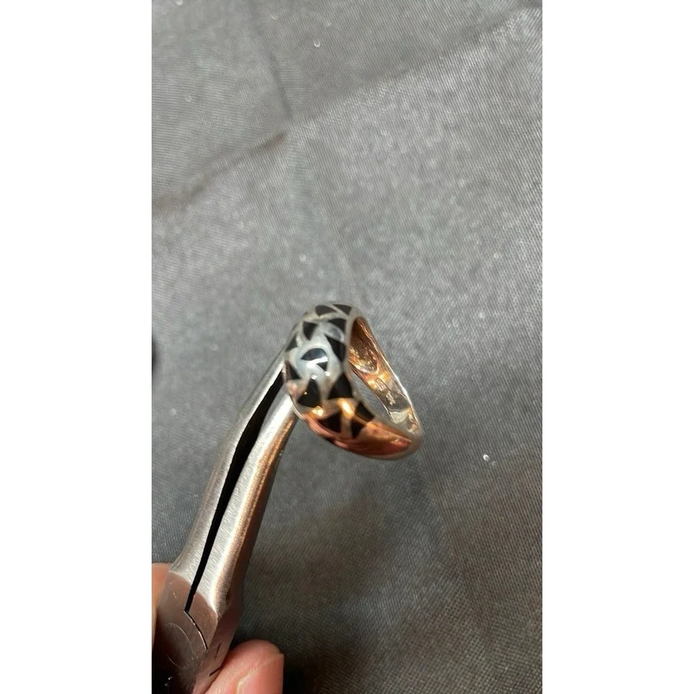 Black Resin Mosaic Domed Sterling Silver 925 Size 8 Statement Ring